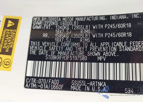 2015 Toyota Highlander Le Plus V6 из США, поврежденный, VIN 5TDBKRFH3FS197580